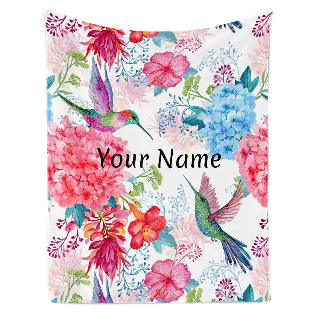 Jekeno Personalized Custom Hummingbird Floral Blanket Bird Flowers Gifts for Women Kids Girls Mom Birthday Mother's Day Soft Cozy Lightweight Plush Throw Blanket 50"x60"