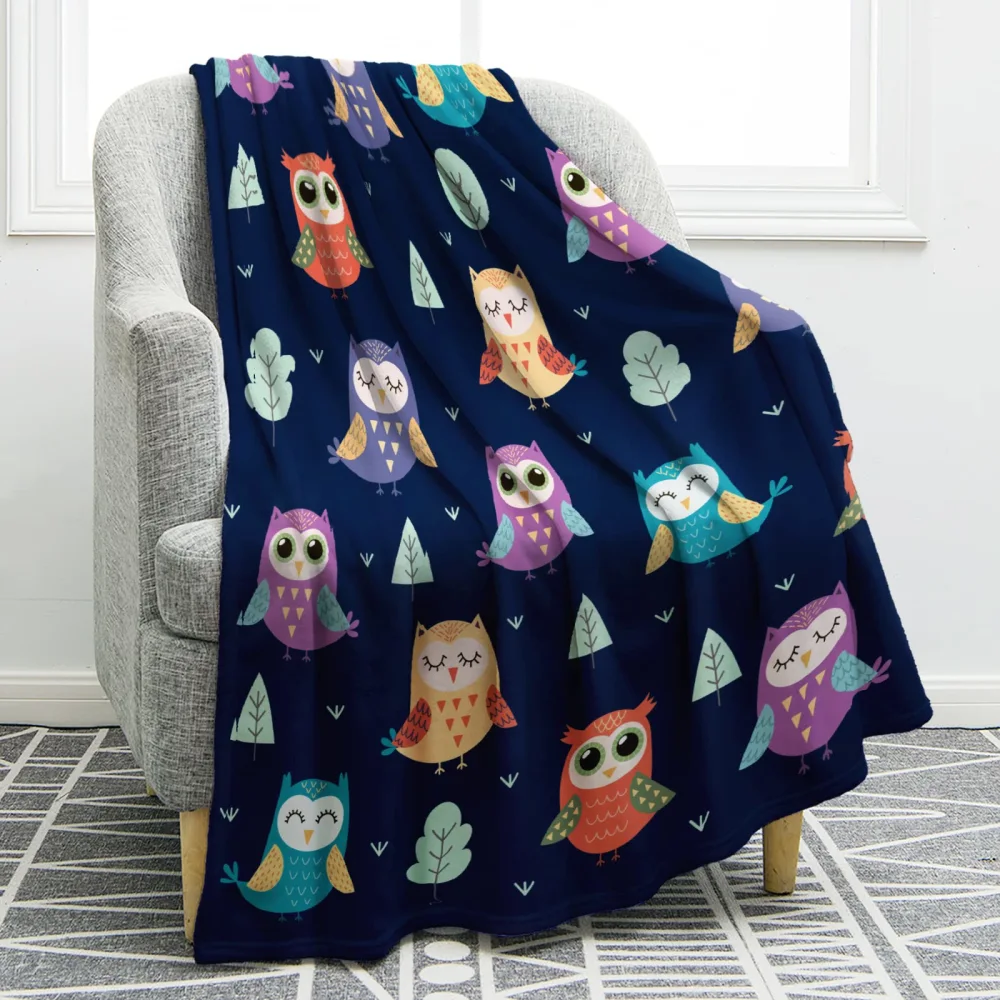 Jekeno Owl Blanket Gifts for Women Kids Girls Home Bedroom Living Room Decor Soft Cozy Lightweight Throw Blankets Navy Blue 60"x80"