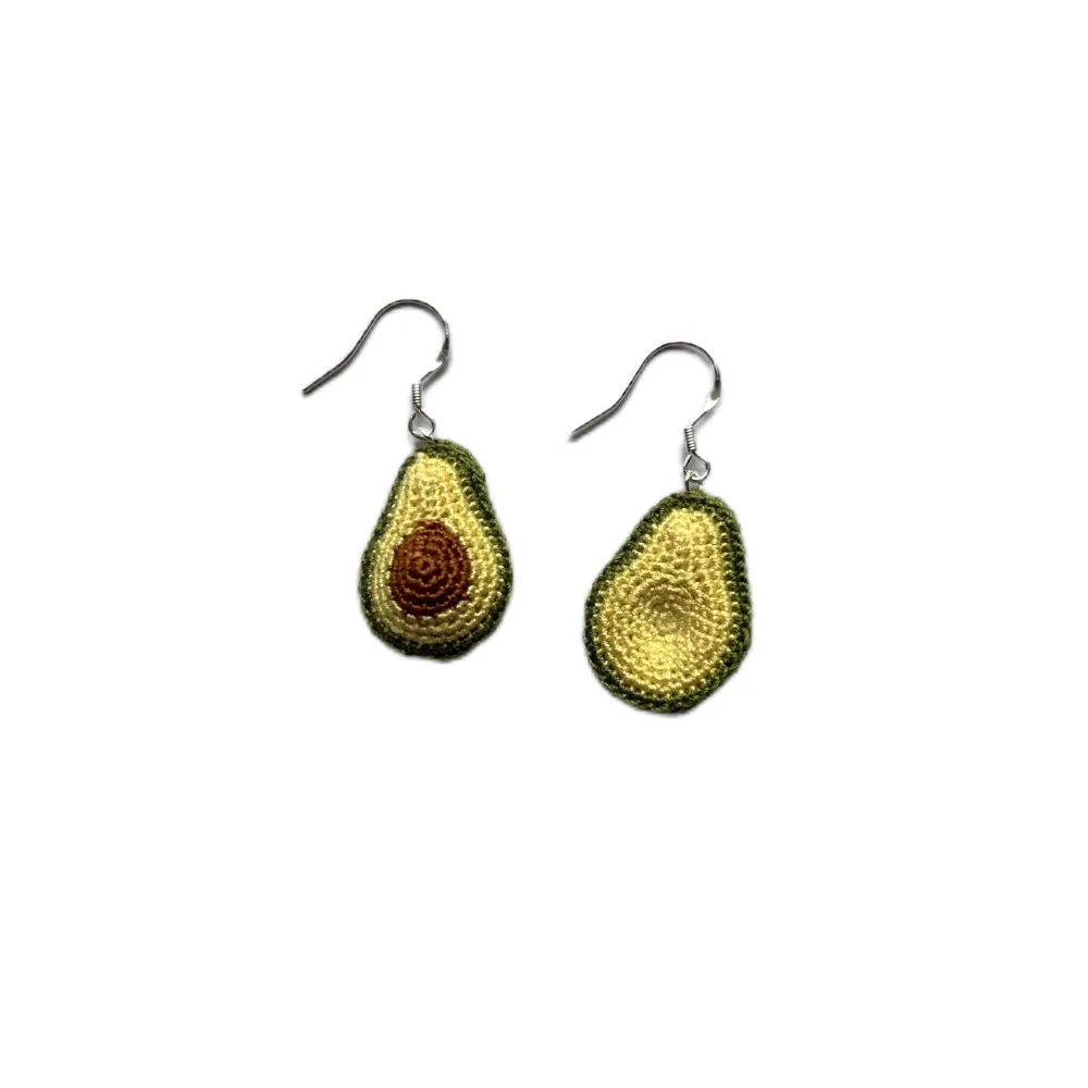 Crochet avocado Handmade Earrings Knitted earring for women girls with 925 sterling silver plated Cute Statement Jewelry,crochet earring crochet pattern