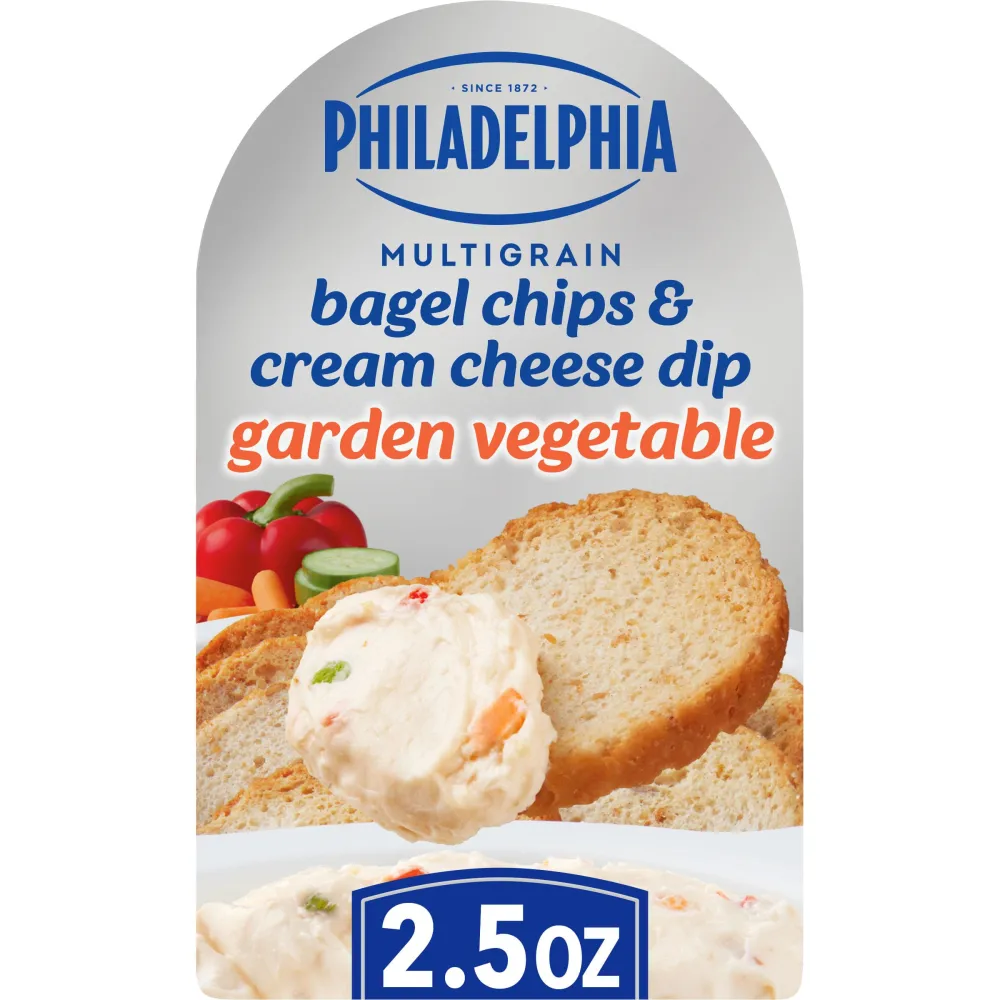 Philadelphia Multigrain Bagel Chips & Garden Vegetable Cream Cheese Dip Snack (2.5 oz Tray)