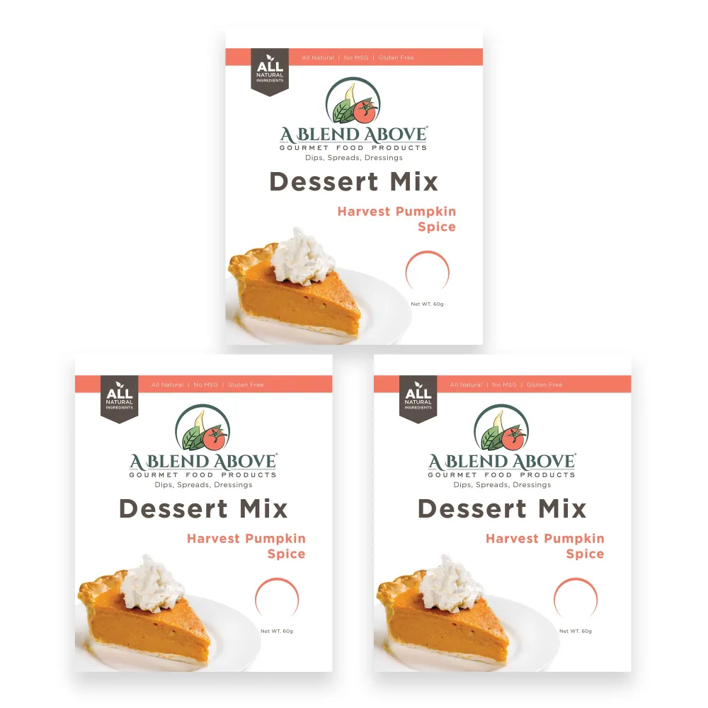 A Blend Above Harvest Pumpkin No-Bake Dessert Mix, 3 Pack, No-Bake Cheesecake, Fruit Dip, Dessert Mix, Bagel Topping, Frosting, Cheesecake Filling, Quick and Easy to Make, Makes 16 Ounces, Cream