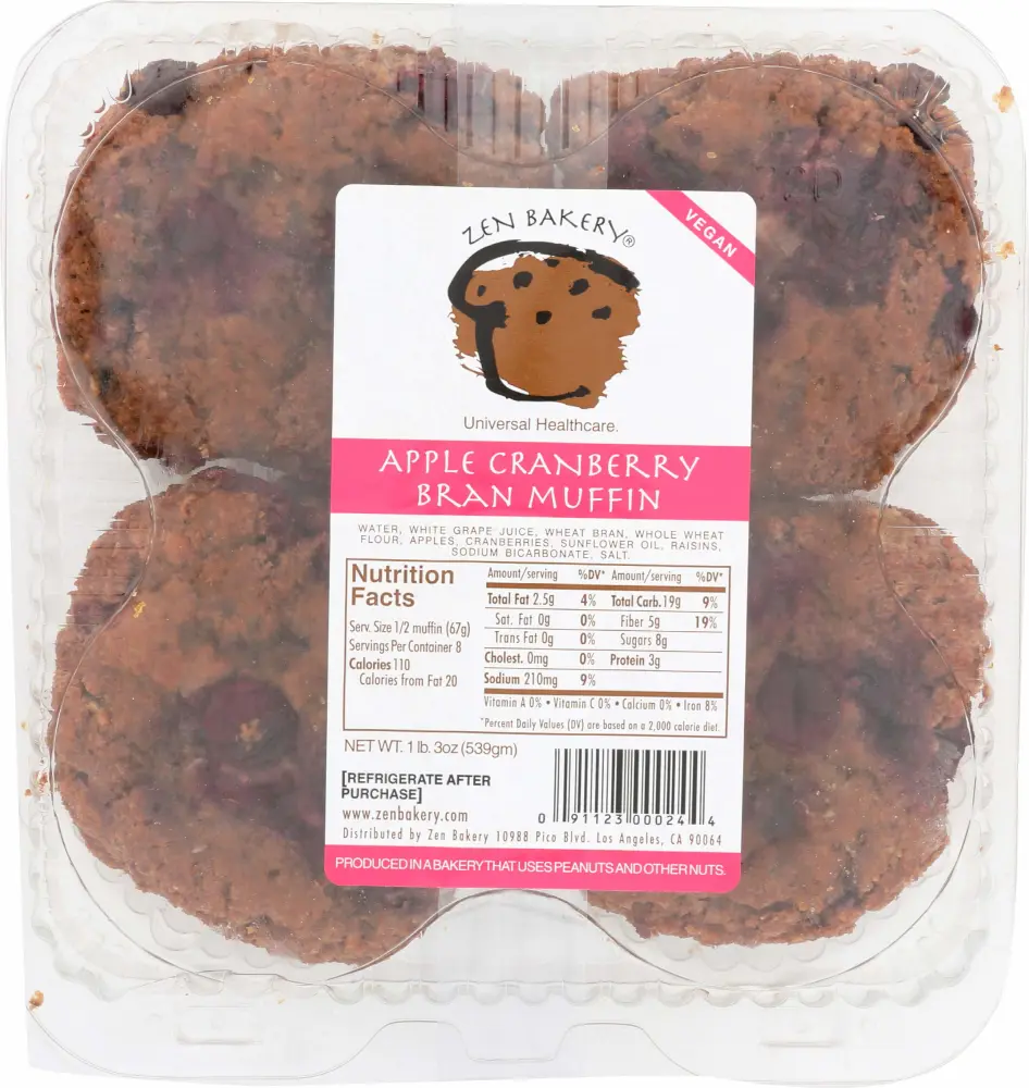 Zen Bakery, Apple Cranberry Bran Muffins, 19 oz, 4 ct (Frozen)