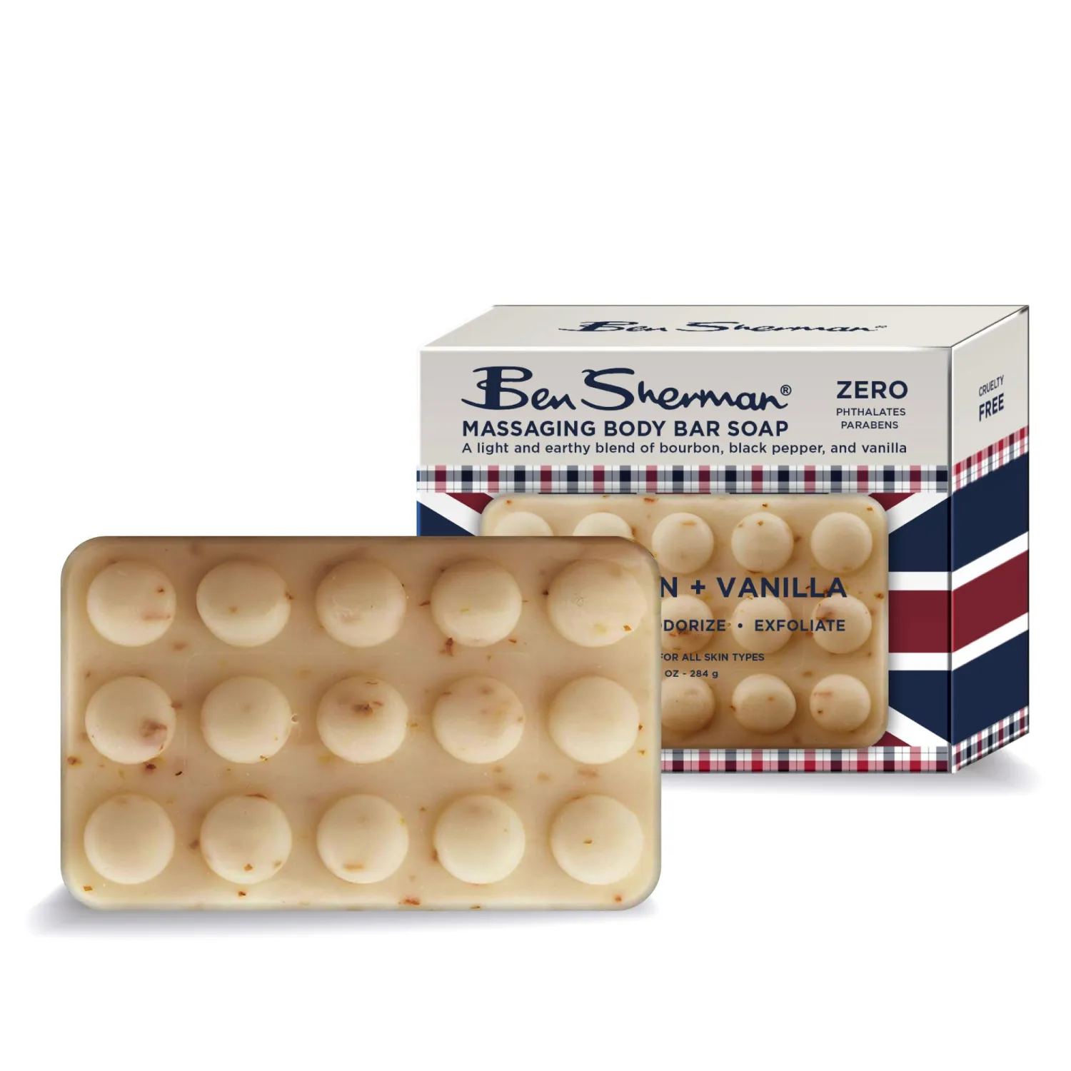 Ben Sherman Bar Soap for Men Massaging Men's Bar Soap, Exfoliating Body Soap Bars – Bourbon & Vanilla