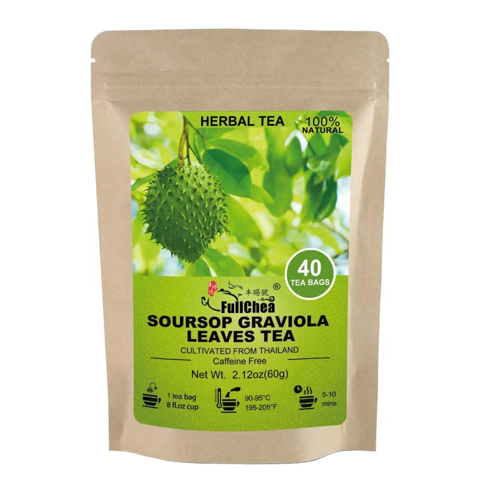 FullChea- Soursop Leaves Tea Bags, 40 Teabags, 1.5g/bag - Premium Soursop Graviola Leaves Tea - Hojas De Guanabana Tea - Non-GMO - Caffeine-free - Improve Digestion, Support Healthy Skin & Sleep