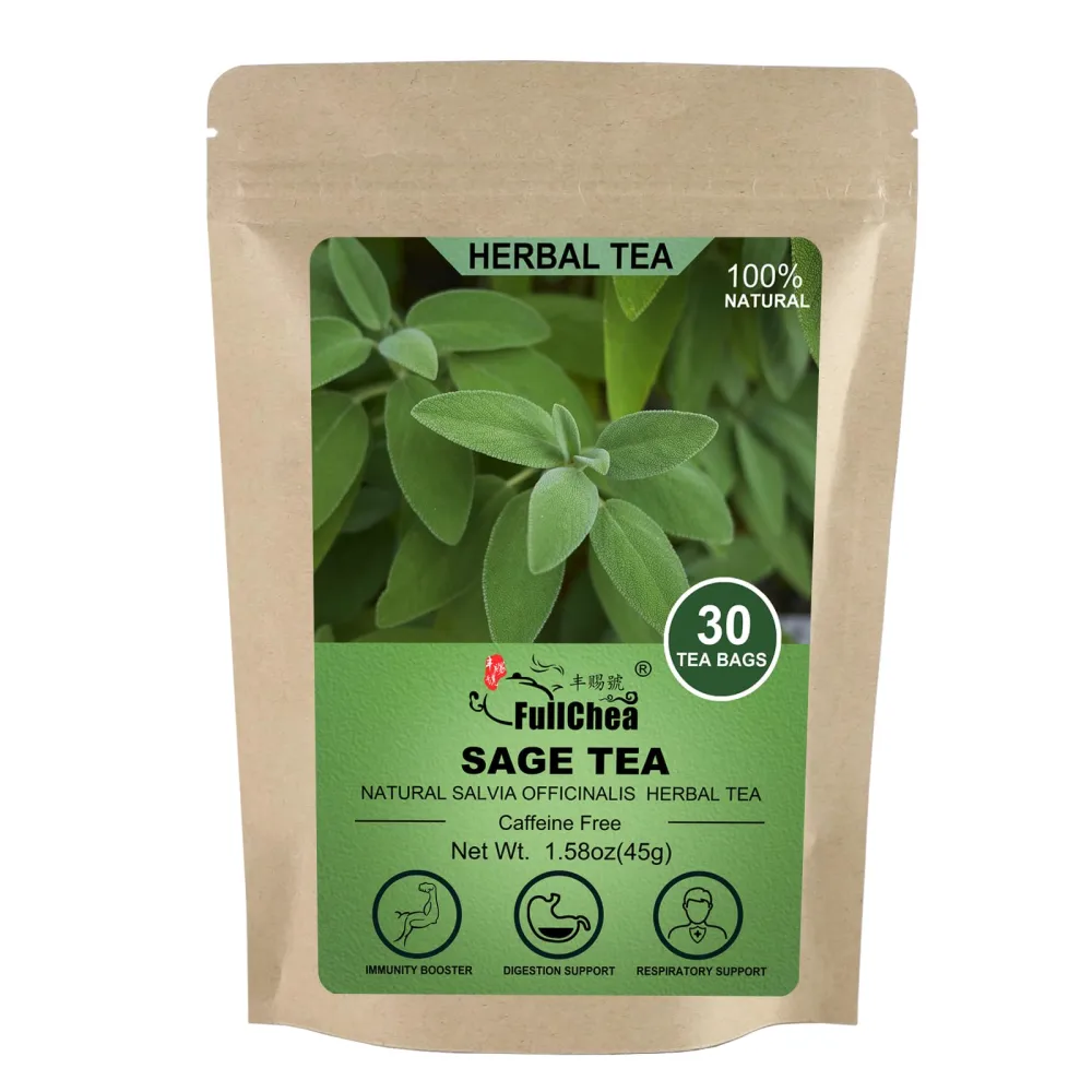 FullChea - Sage Tea Bags - 30 Count X 1.5g - Premium Natural Cut & Sifted Sage Leaf - Non-GMO - Caffeine-free - Rich in Antioxidants & Respiratory Support