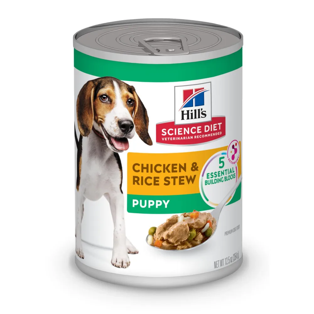 Hill's Science Diet Puppy, Puppy Premium Nutrition, Wet Dog Food, Chicken & Rice Stew, 12.5 oz Can, Case of 12