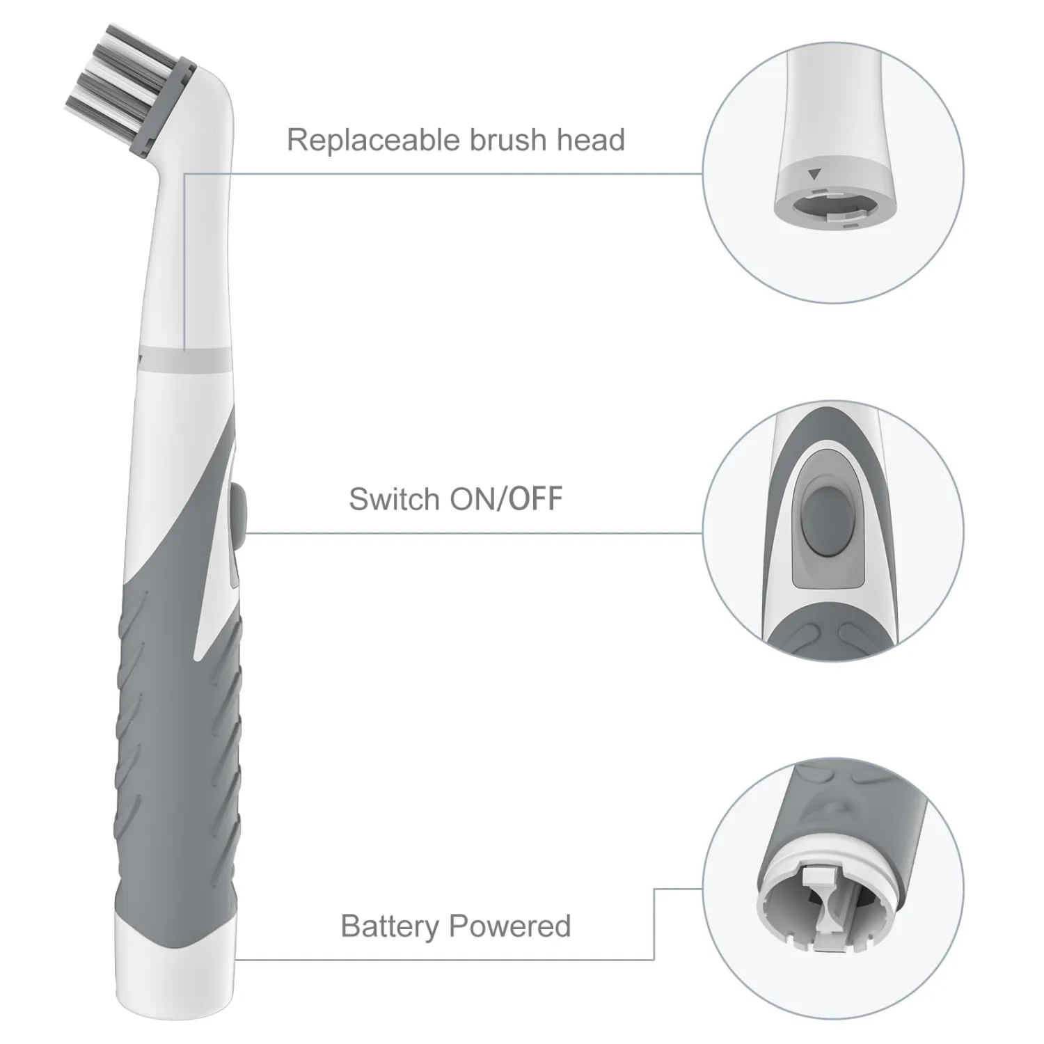 Electric Cleaning Brush with 4 in 1 Multiple Brush Heads, Indoor Household Cordless Motorized Brush for Bathroom Toilet Kitchen Tile Crevice(Grey)
