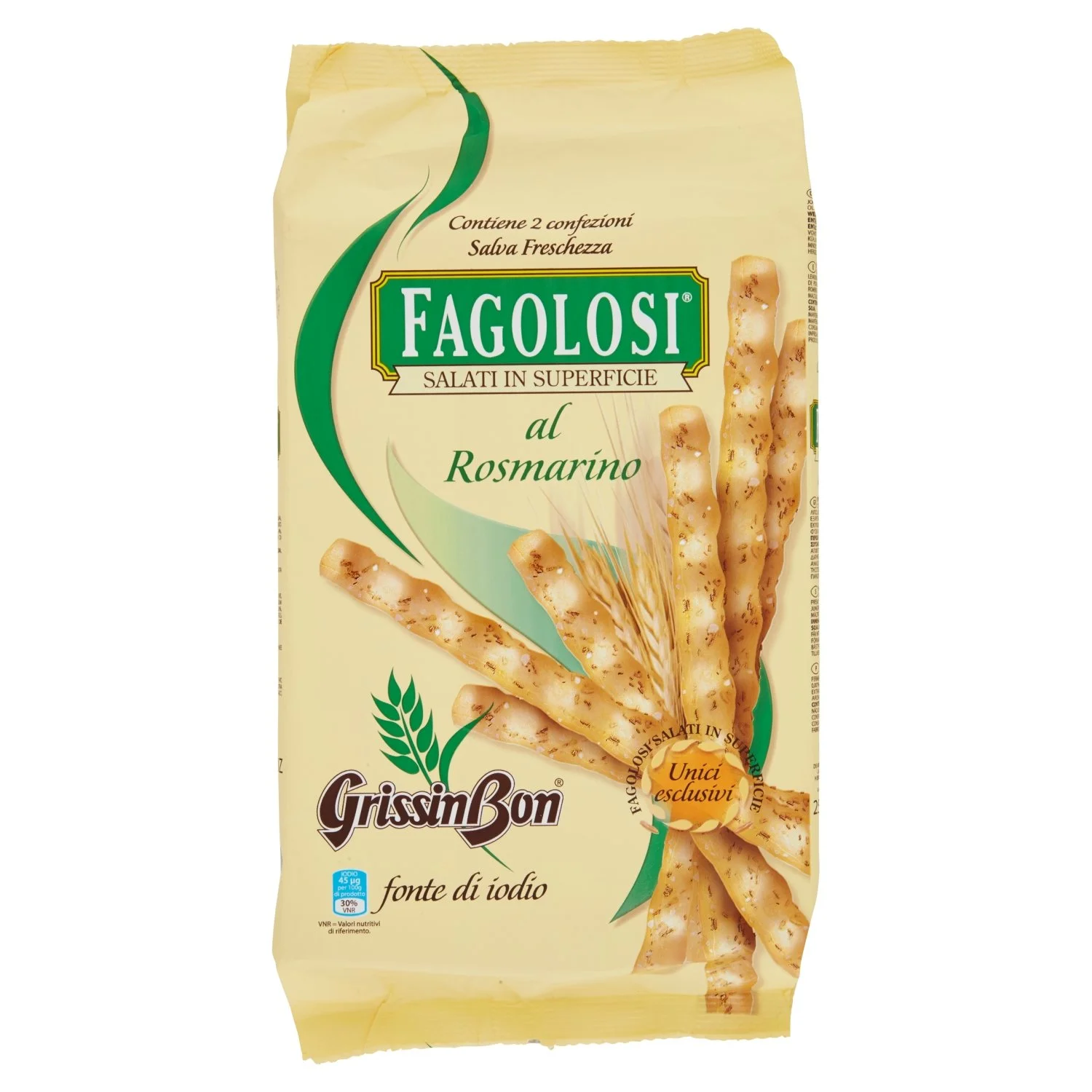Grissin Bon: "Fagolosi" Salted Italian Breadsticks, Rosemary Taste - 8.45oz(250g) Packages (Pack of 2)