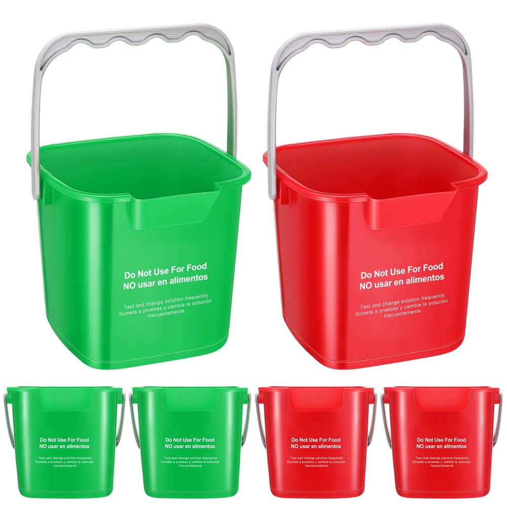 6 Pcs 6 Quart Cleaning Bucket Small Sanitizing Square Bucket Detergent Pail for Home Commercial Restaurant Kitchen Office School (Red, Green)