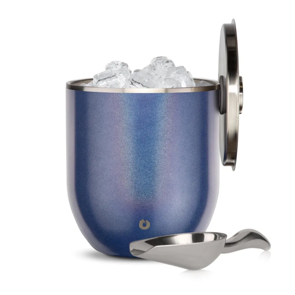 SNOWFOX Plus, Premium Vacuum Insulated Stainless Steel Ice Bucket with Lid/Scoop,Home Bar Accessories,Elegant Bartending Ice Bucket for Parties,Beautiful Outdoor Entertaining Supplies,3L,Shimmer Blue