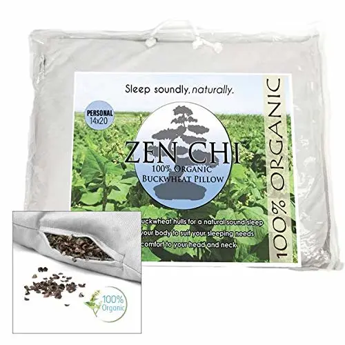 Buckwheat Pillow - Organic Standard Size (14x20) w Natural Cooling Technology- All Cotton Cover w Organic Buckwheat Hulls- Xmas Gift Comfortable Sleep, Naturally Adjusts to Head