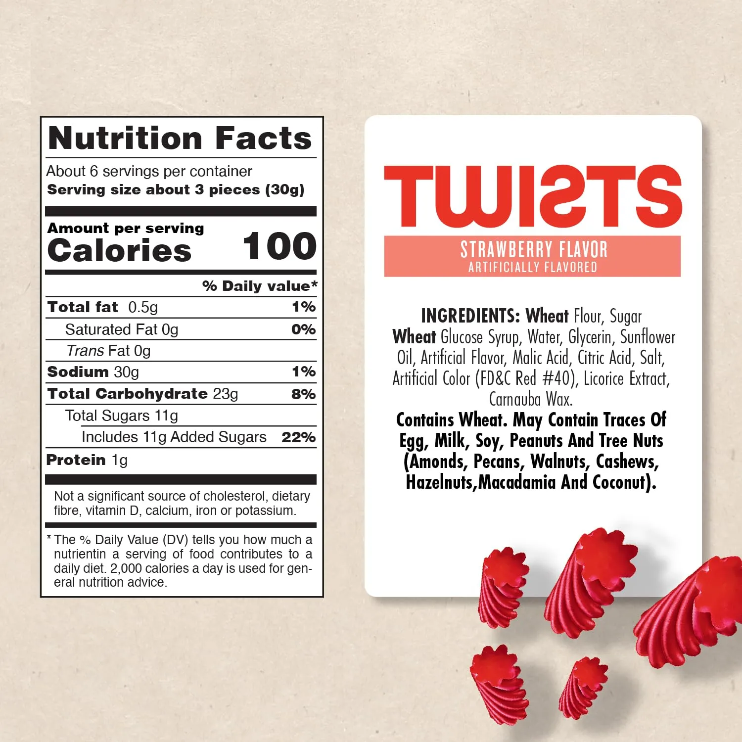 Darrell Lea Twists Australian Licorice, Strawberry Flavor, 10 Ounce Bag (1-Pack) | Non-GMO, No Palm Oil, Plant Based, Low Fat, No High Fructose Corn Syrup | Soft & Chewy Licorice Candy
