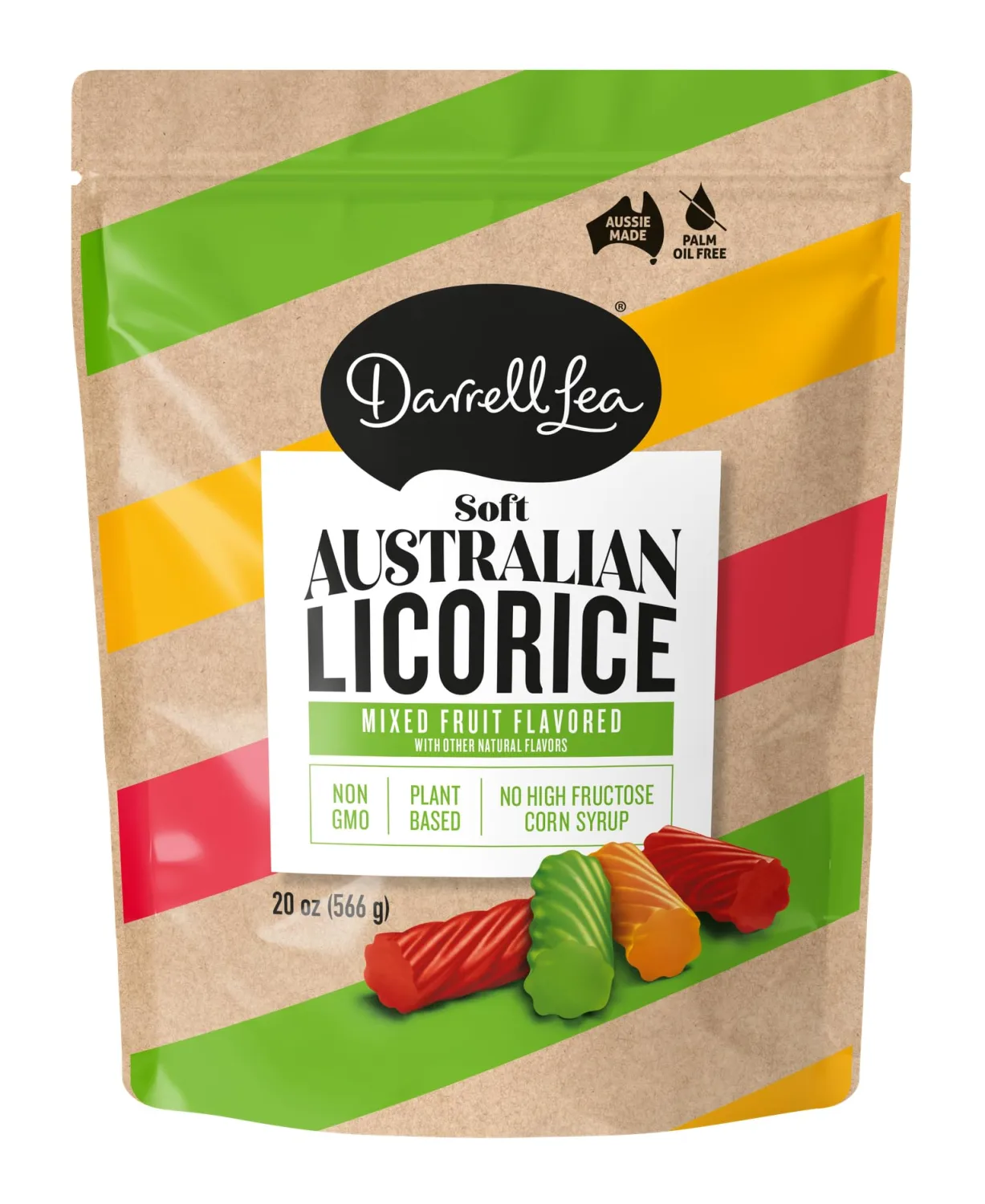 Darrell Lea Soft Australian Licorice, Mixed Fruit Flavor, 20 Ounce Bag (1-Pack) | Non-GMO, No Palm Oil, Plant Based, No High Fructose Corn Syrup | Soft & Chewy Licorice Candy, Made in Australia