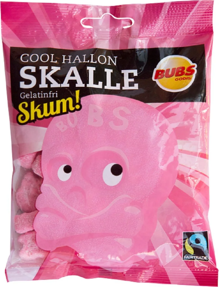 2 Bags x 90g of Bubs Godis Cool Hallonskalle Skum - Original - Swedish - Sour - Cool Raspberry Skull Foam - Gelatine Free - Wine Gums - Candy