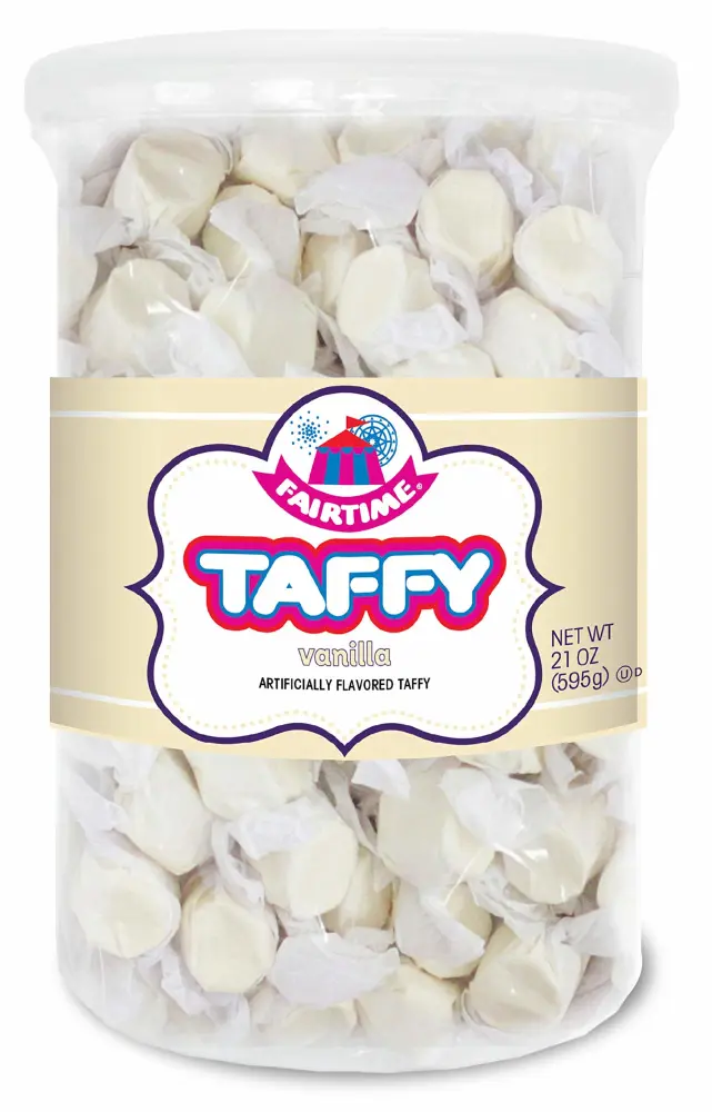 Fairtime Taffy Bulk White Candy for Candy Buffets, Vanilla Taffy, Vanilla Candy, Bulk Candy, Pinata Candy, Individually Wrapped Candy - Kosher Candy, 21 Ounce Tub