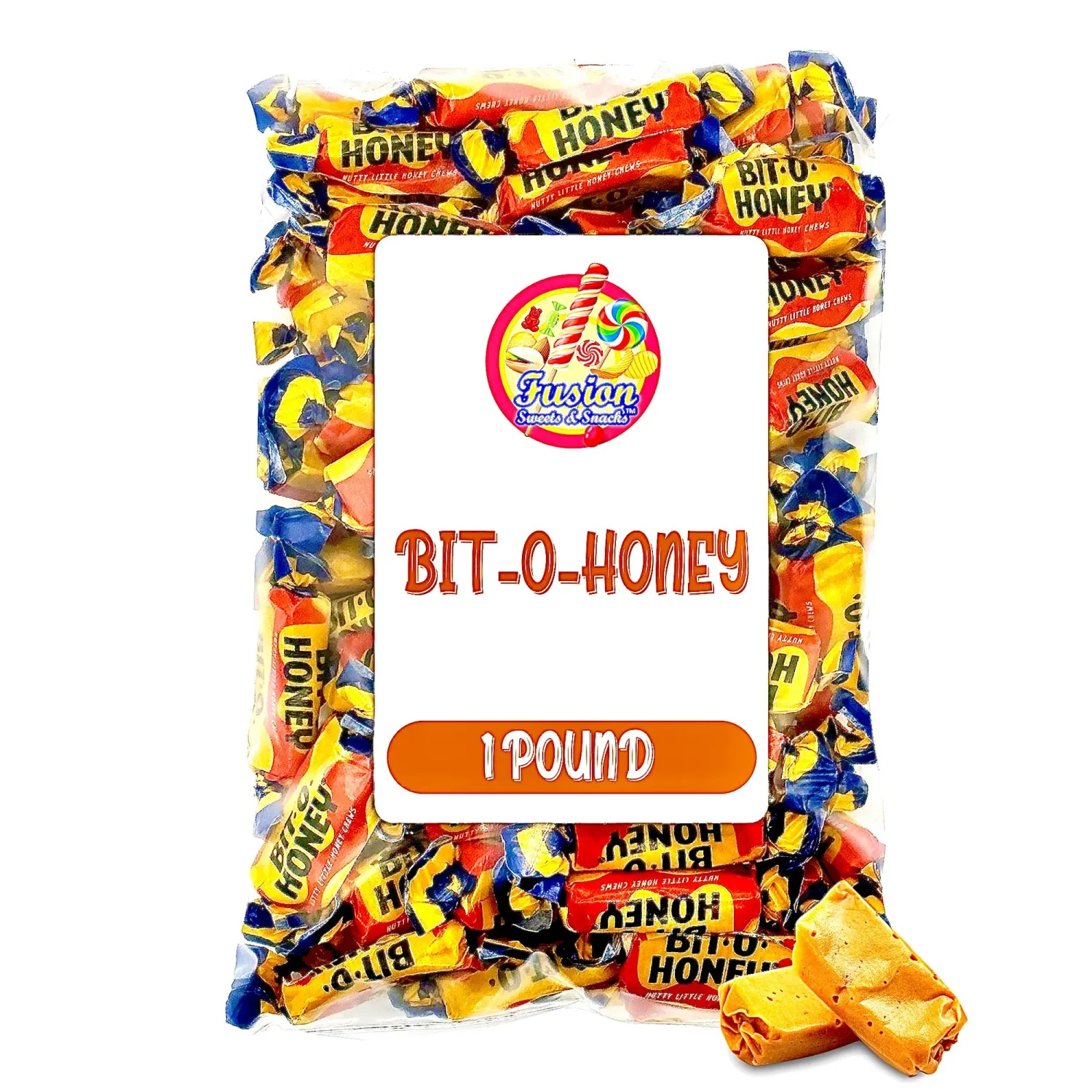 Bit-O-Honey Candy - 1 LB Bulk Bag - Individually Wrapped Retro Candy - Real Honey And Almond Taffy (Approx 65 Pieces)