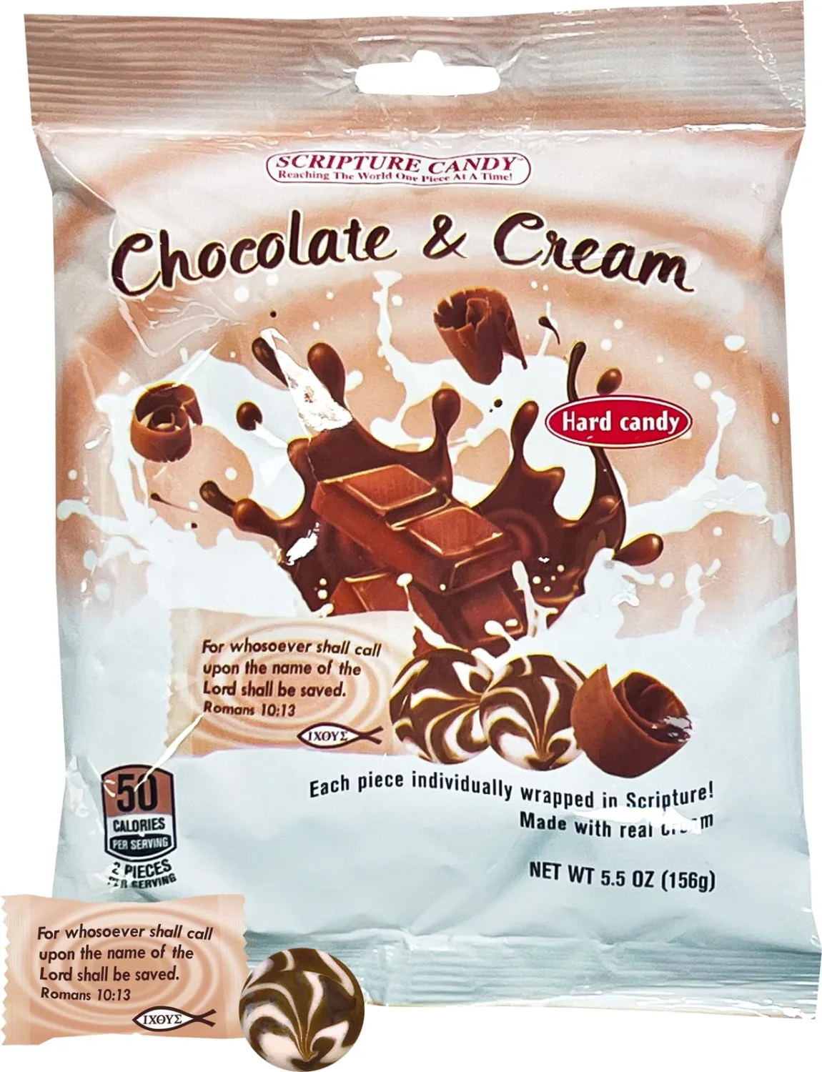 Scripture Candy, Chocolate & Cream Hard Candy 5.5oz Bag, 25 Pieces