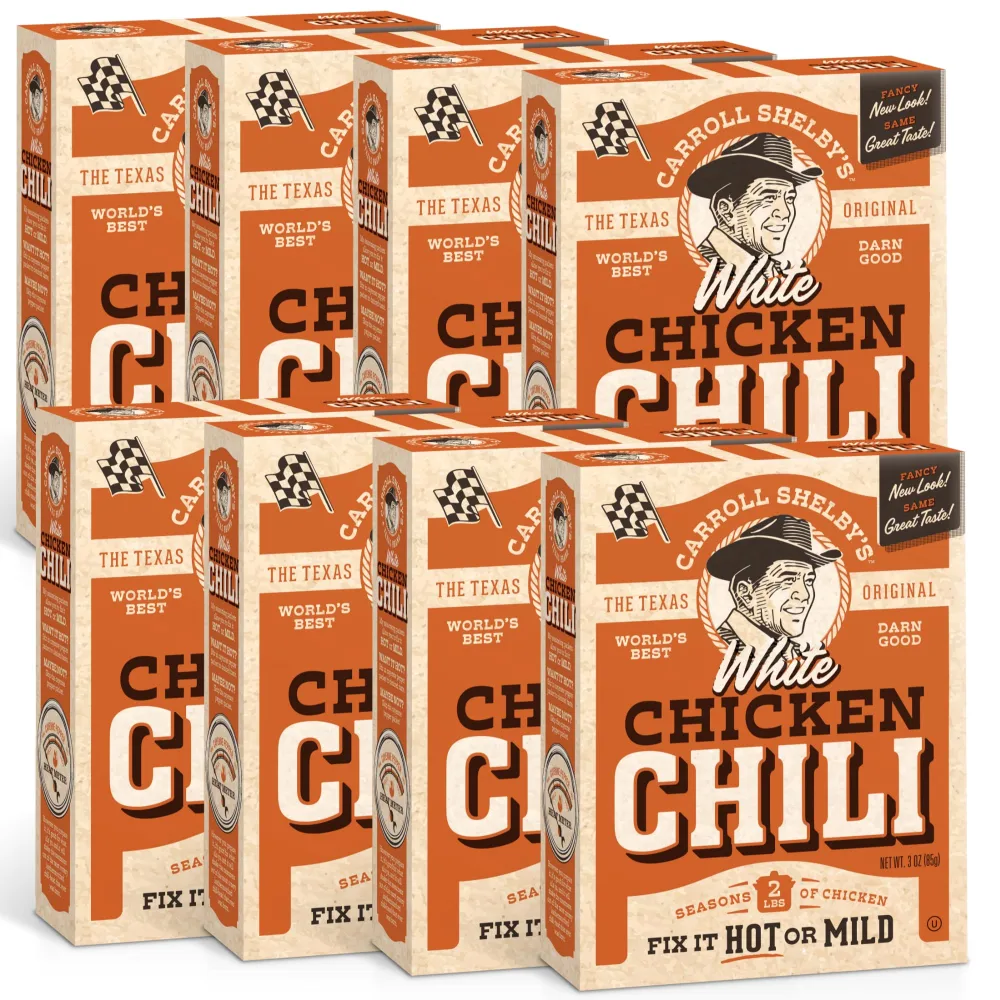 Carroll Shelby's Original Texas Brand White Chicken Chili Kit 3oz Box (Pack of 8)