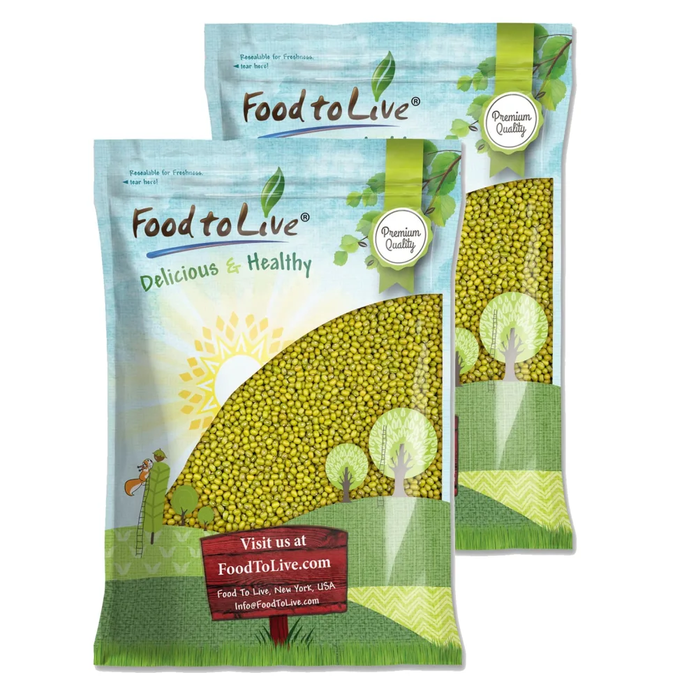 Food to Live - Mung Beans, 20 Pounds Whole, Dried, Raw Moong, Kosher, Vegan, Sirtfood, Bulk Green Gram, Low Sodium, Good Source of Dietary Fiber, Protein, Folate, Copper, and Iron