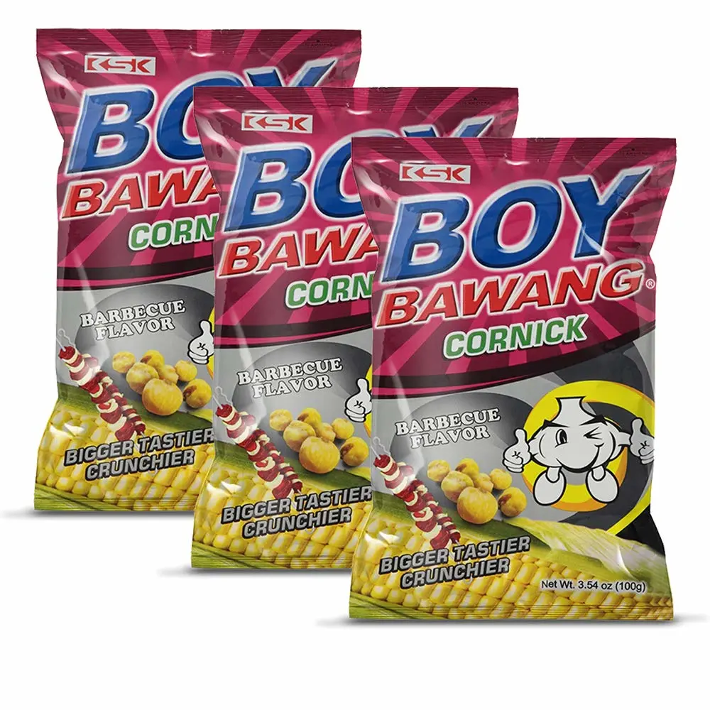 Boy Bawang Cornick, Barbeque - Crispy Tasty & Gluten-Free Corn Nuts 3.54 ounces (100g), 3 Pack