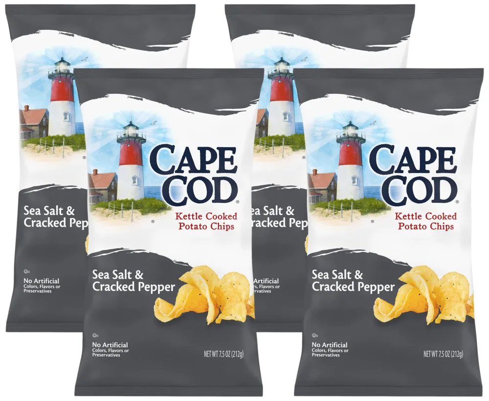 Cape Cod Potato Chips Sea Salt and Cracked Pepper Kettle Chips, 7.5 Oz (Pack of 4)