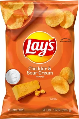 Lay's Potato Chips, Cheddar & Sour Cream Flavored Snacks, 7.75oz Bag