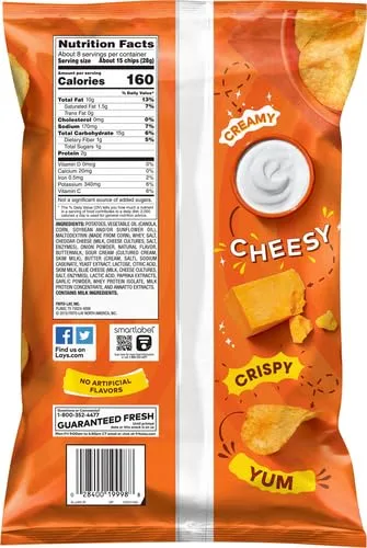 Lay's Potato Chips, Cheddar & Sour Cream Flavored Snacks, 7.75oz Bag