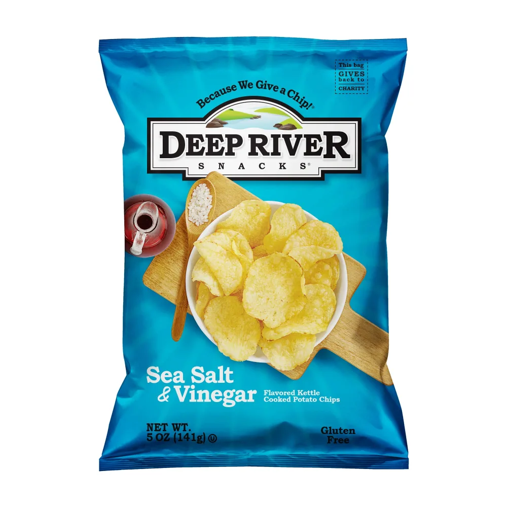 Deep River Snacks Sea Salt & Vinegar Kettle Cooked Potato Chips, 5 Ounce (Pack of 12)