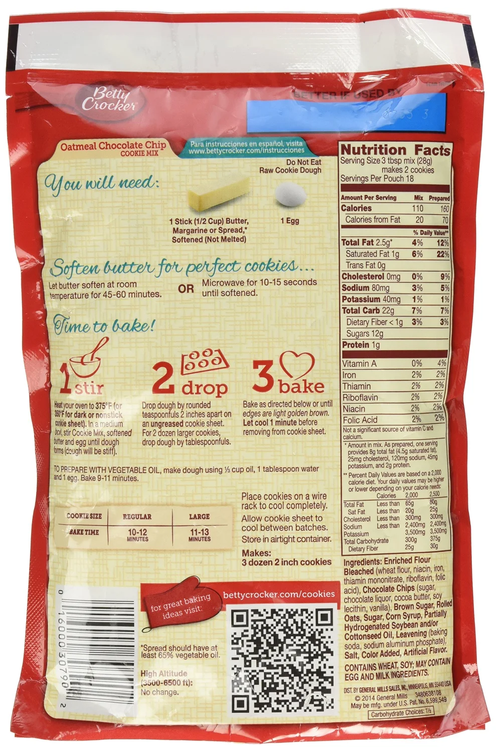 Betty Crocker Oatmeal Chocolate Chip Cookie Mix - 17.5 oz
