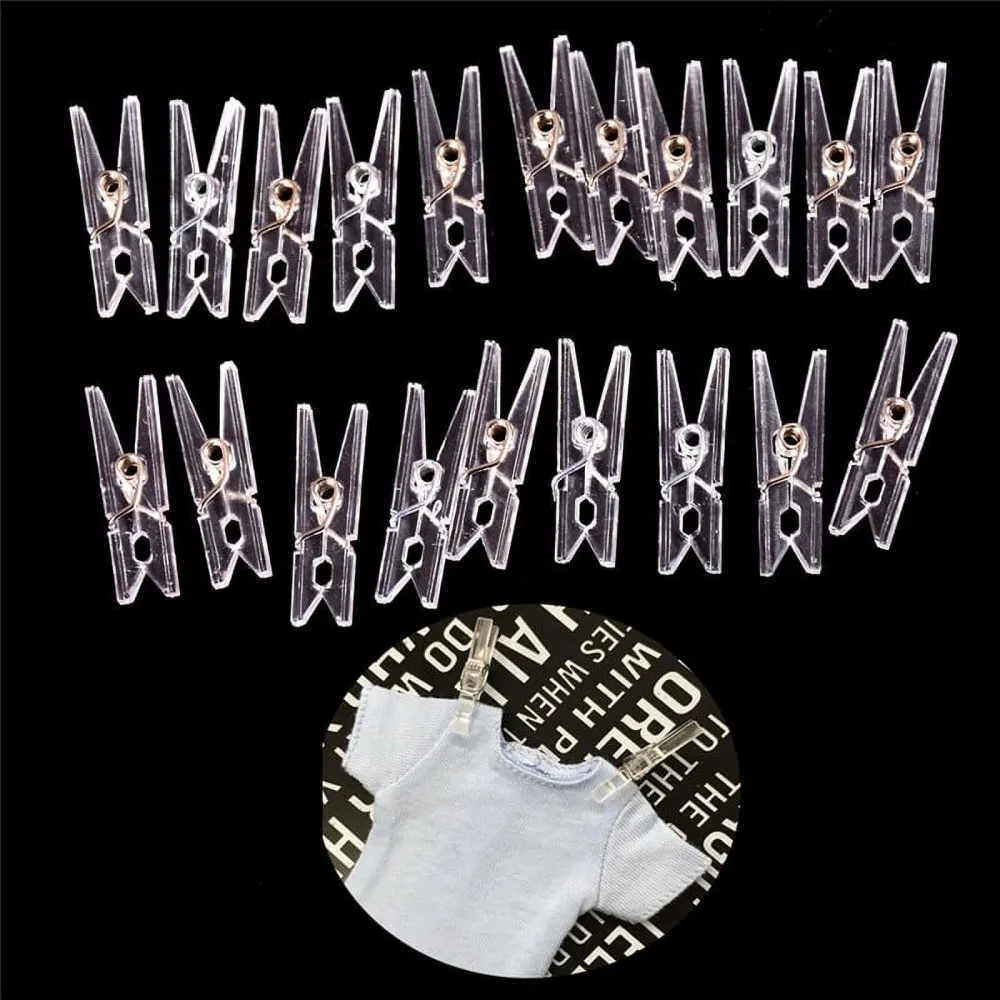 20pcs Clear Plastic Clothes Pins,Clothes Line String Clips, Mini Clothes Pins Photo Paper Peg Pins Craft Clips Clothes Pins, Storage and Organization (2.5cm)