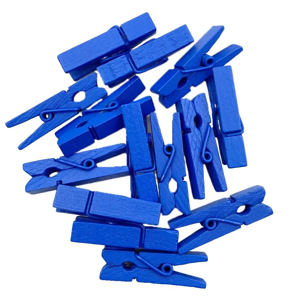 100pcs 35mm Natural Wooden Clips Photo Clips Clothespin DIY Wedding Party Wooden Clip Clips Pegs (Dark Blue)