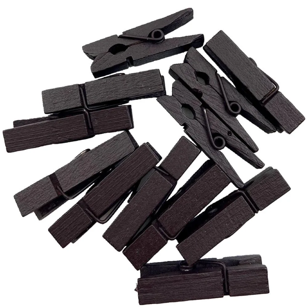 100pcs 35mm Natural Wooden Clips Photo Clips Clothespin DIY Wedding Party Wooden Clip Clips Pegs (Black)