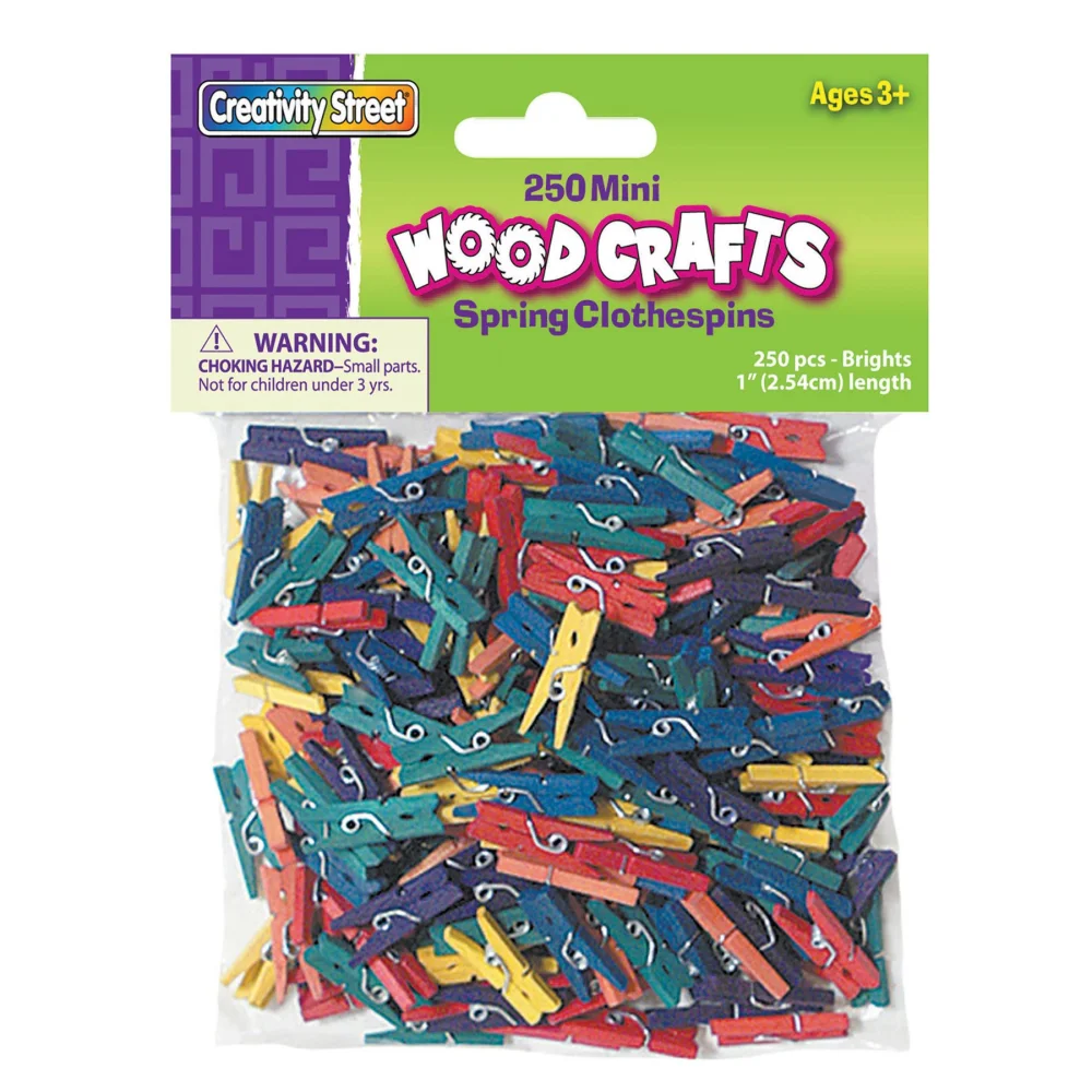 Chenille Kraft CK-367202 Bright Hues Spring Clothespins, 1.4" Height, 4" Wide, 4" Length, Mini (250 count)