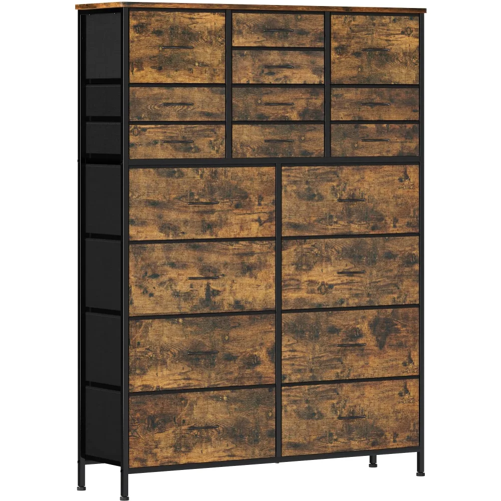 Dresser for Bedroom with 18 Drawers, Tall Fabric Storage Dresser, Chest of Drawers for Closet, Nursery, Bedside, Living Room, Laundry, Entryway, Hallway (Rustic Brown)