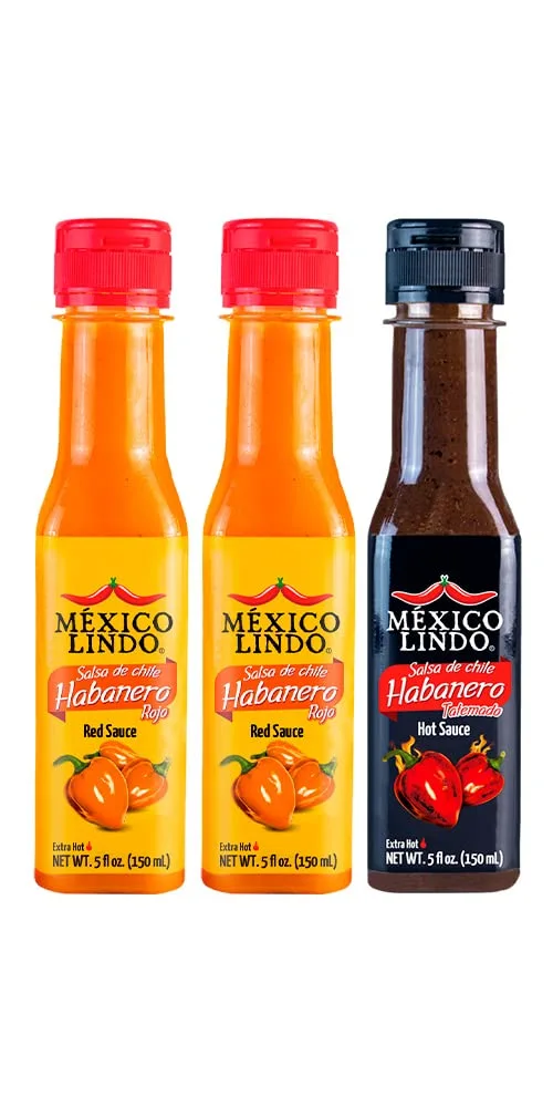 Mexico Lindo Hot Sauce Variety Pack | Includes 2 Bottles of Red Habanero + 1 Bottle of Xxxtra Hot | 5 Fl Oz Bottles (Pack of 3)