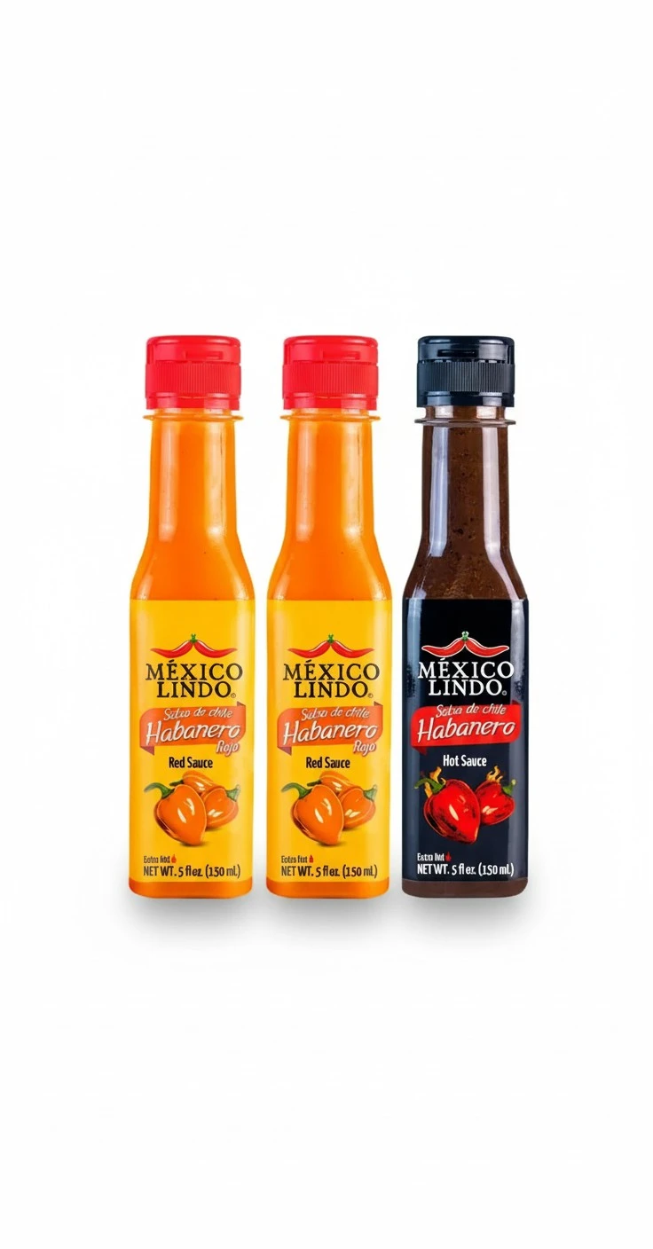 Mexico Lindo Hot Sauce Variety Pack | Includes 2 Bottles of Red Habanero + 1 Bottle of Xxxtra Hot | 5 Fl Oz Bottles (Pack of 3)