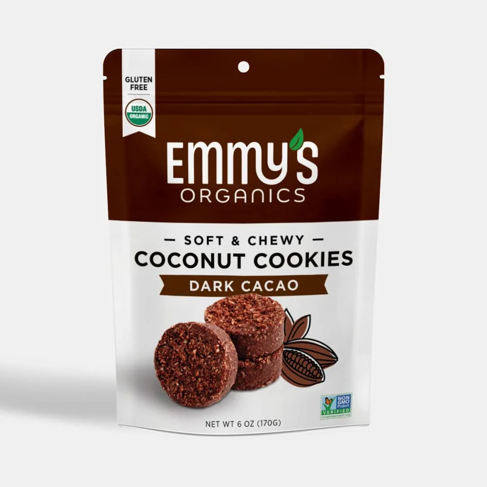 Emmy's Organics Dark Cacao Coconut Cookies (Pack of 2) | Gluten-Free, Organic, Vegan, Paleo-Friendly