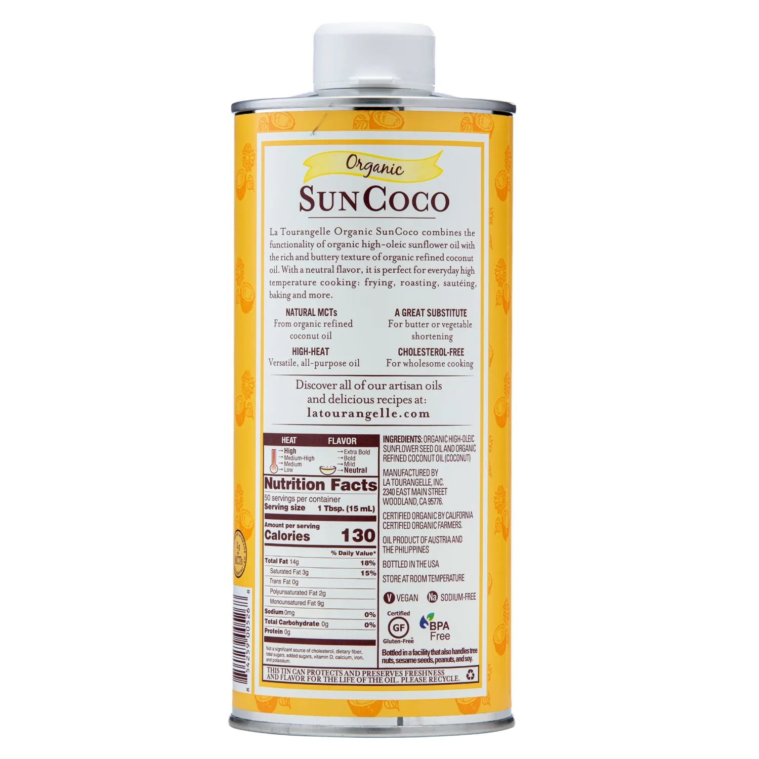 La Tourangelle, Organic Sun Coco Oil, Unique Blend of Organic High-Oleic Sunflower Oil and Organic Refined Coconut Oil, Heat Heat Cooking and DIY Beauty, 25.4 fl oz