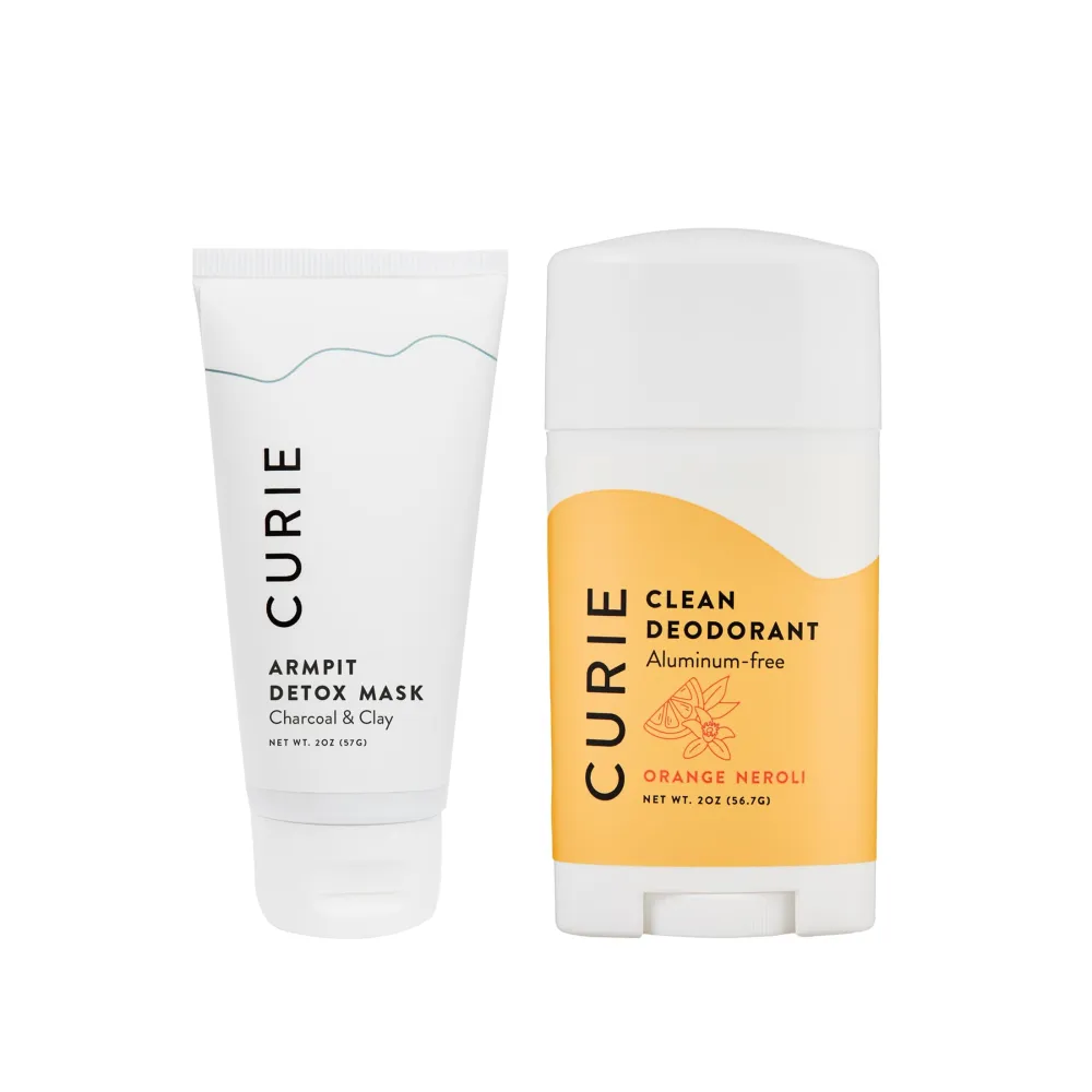 Curie Aluminum Free Deodorant - Orange Neroli 2oz Stick and Armpit Detox Mask - Natural Deodorant, Paraben Free, Cruelty Free, Non-Toxic