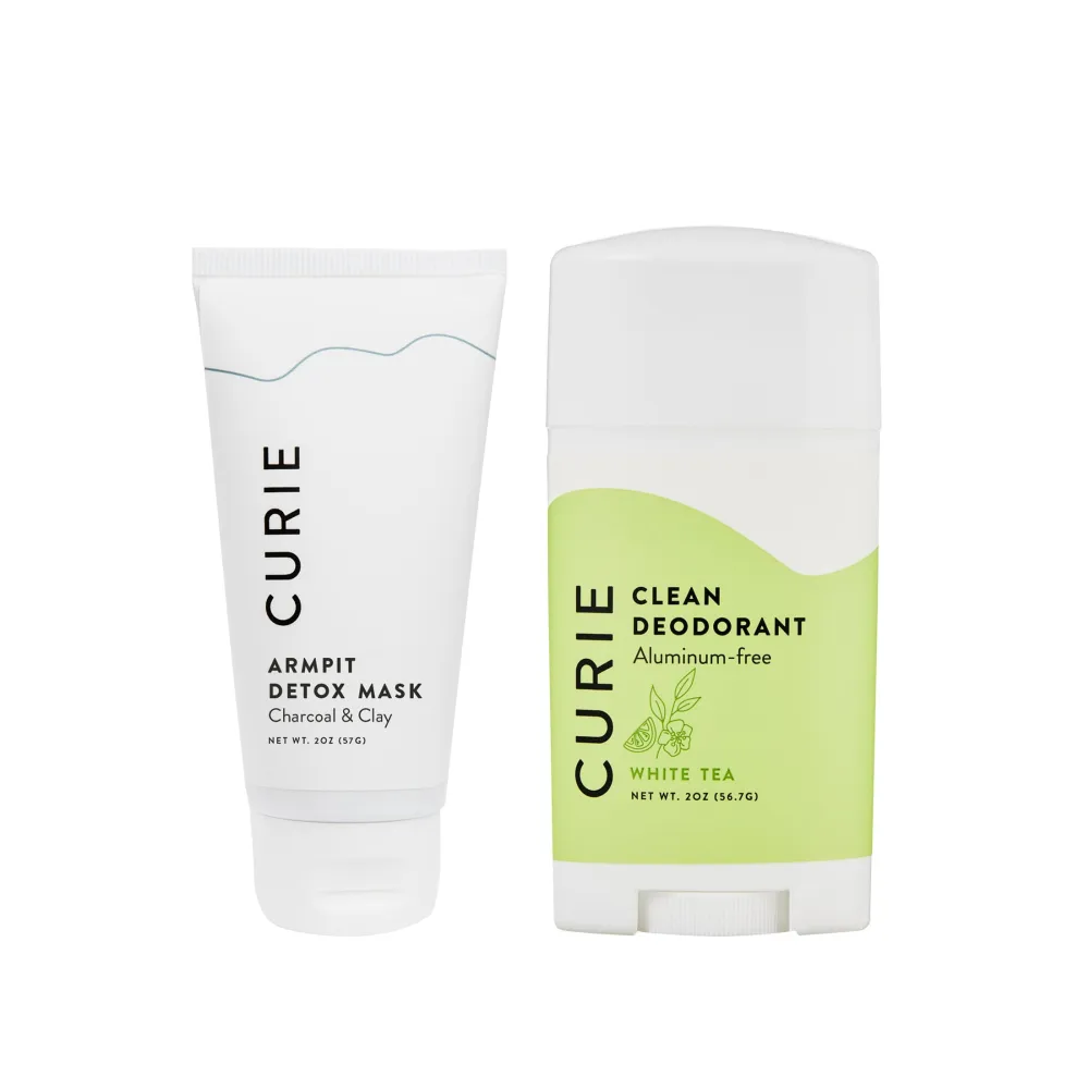 Curie Aluminum Free Deodorant - White Tea 2oz Stick and Armpit Detox Mask - Natural Deodorant, Paraben Free, Cruelty Free, Non-Toxic