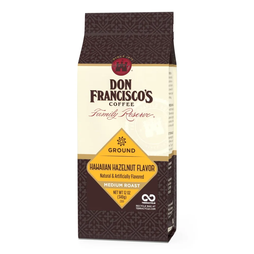 Don Francisco's Premium Hawaiian Hazelnut Medium Roast Ground Coffee - 100% Arabica Beans, Perfect for Drip, Pour Over, and French Press - Carefully Sourced, Family-Crafted Since 1870 (12 oz Bag)