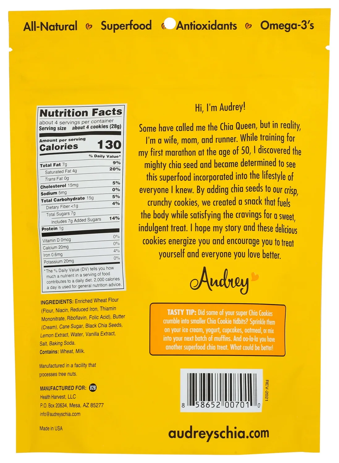 AUDREYS CHIA Chia Lemon Cookies, 4 OZ