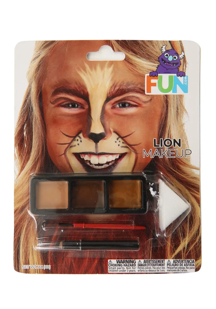 Lion Makeup Costume Kit with Non-Toxic Cream Colors, Brush, Sponge, and Pencil