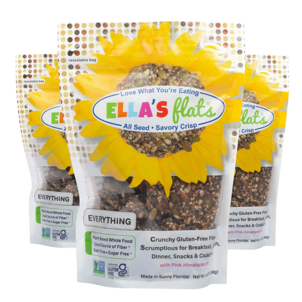 ELLA’S FLATS® Everything All Seed Savory Crisps – All Natural, Gluten Free, Good Source of Protein, High Fiber, Vegan and Keto Friendly (3 Pack)