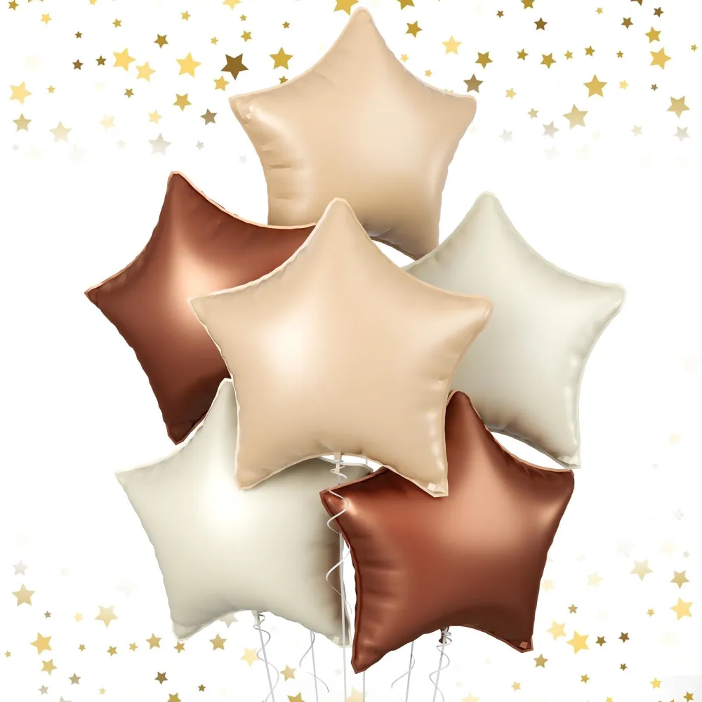 18 Inch Cream Star Balloons, Brown Tan Cream Helium Foil Star Balloons, 6 PCS Nude Cream Mylar Star Balloon Decoration for Birthday Party Decorations Valentine's Day Wedding Proposal Party Supplies