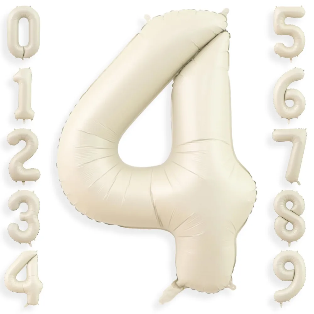 40 Inch Cream White 4 Balloon Numbers, Large Number 4 Balloon Foil Helium Number Balloons, Big 4 Mylar Birthday Balloons for Boys Girls 4th Birthday Party Decorations Anniversary Party Supplies