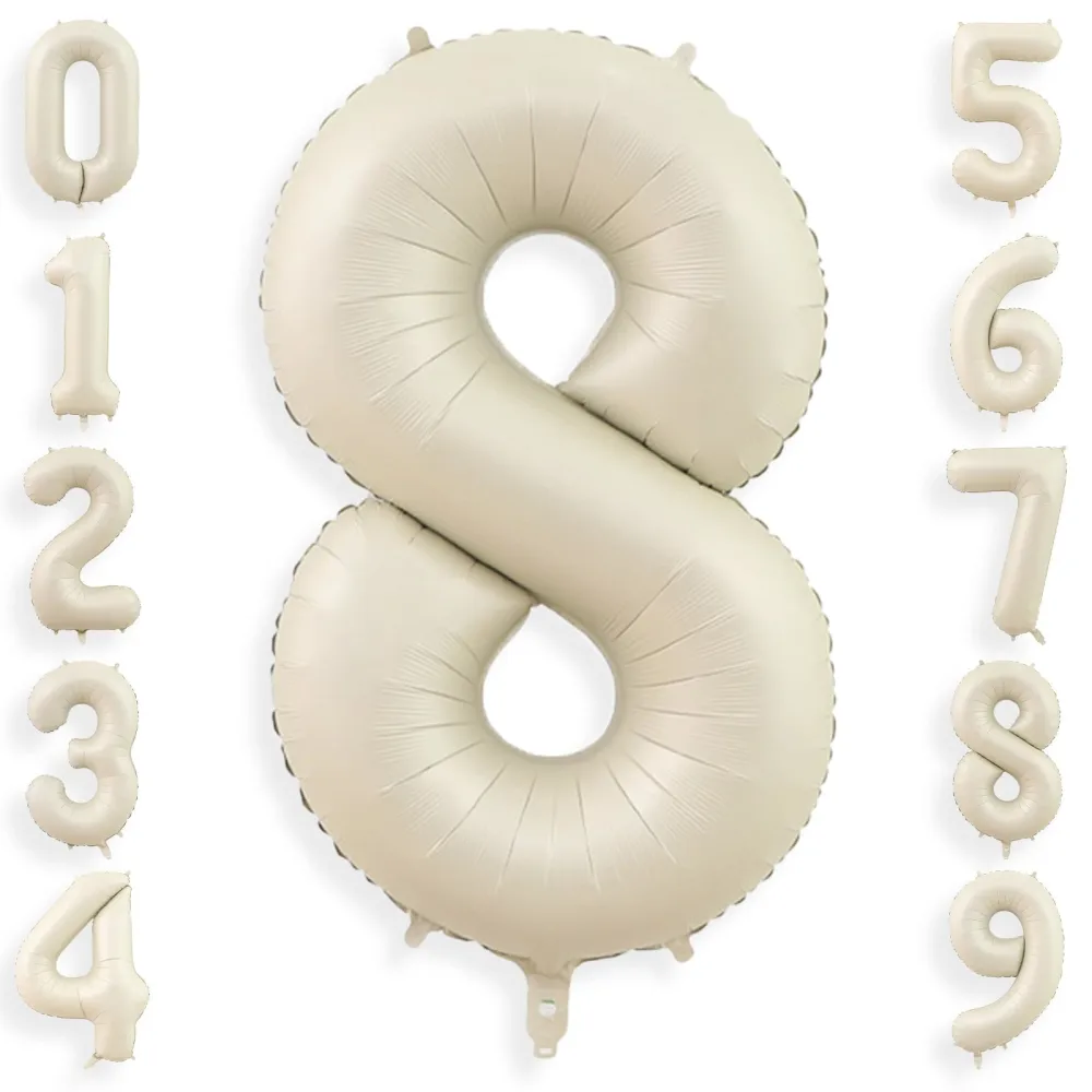 40 Inch Cream White 8 Balloon Numbers, Large Number 8 Balloon Foil Helium Number Balloons, Big 8 Mylar Birthday Balloons for Boys Girls 8th Birthday Party Decorations Anniversary Party Supplies