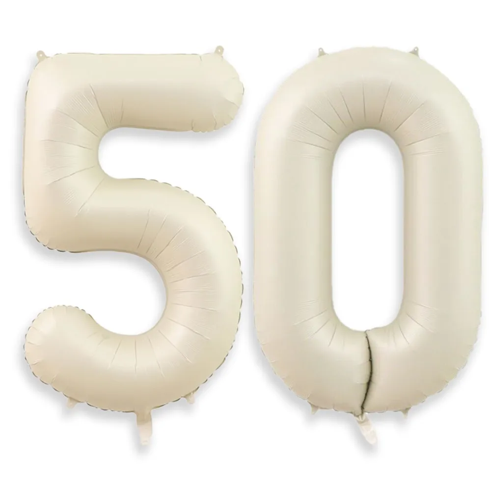 Cream White Number 50 Balloon 40 Inch, Large 50 Balloon Numbers Foil Birthday Balloons for 50th Birthday Party Decorations, Big Mylar Beige Number Balloons for Women Men Anniversary Party Supplies