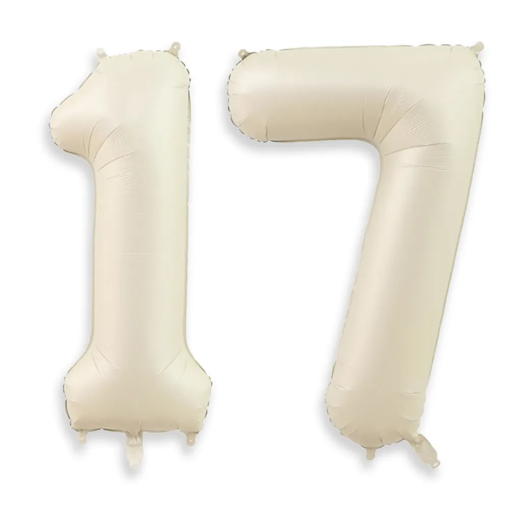 40 Inch Cream White Number 17 Balloon, Large 17 Balloon Numbers, Big Foil Helium 17 Birthday Balloons for 17th Birthday Party Decorations, Mylar Beige Number Balloons for Anniversary Party Supplies