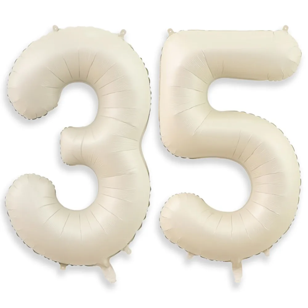 Cream White Number 35 Balloon 40 Inch, Large 35 Balloon Numbers Foil Birthday Balloons for 35th Birthday Party Decorations, Big Mylar Beige Number Balloons for Women Men Anniversary Party Supplies